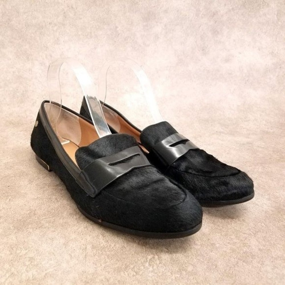 Calvin Klein Womens Celia Size 9.5 Black Slip On Penny Loafer Flats